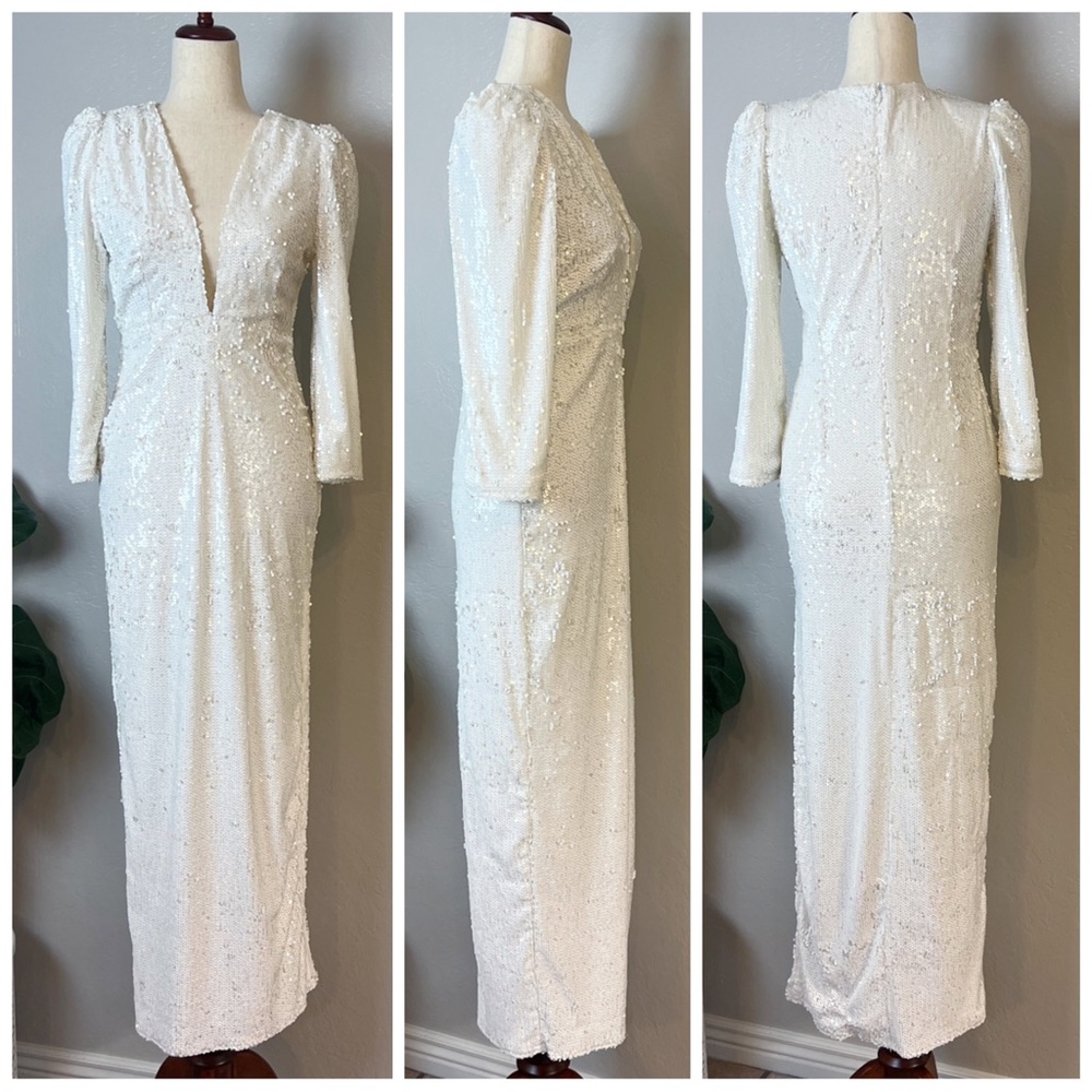 ✖️SOLD✖️•LULU’S• Shimmer In Your Eyes White Sequin Long Sleeve Maxi Dress Size M - Picture 12 of 13